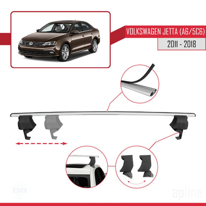 Compatible with Volkswagen Jetta 6 (5C6) 2011-2018 ACE-4 Car Roof Rack Cross Bar Grey Aluminium 2 Bars