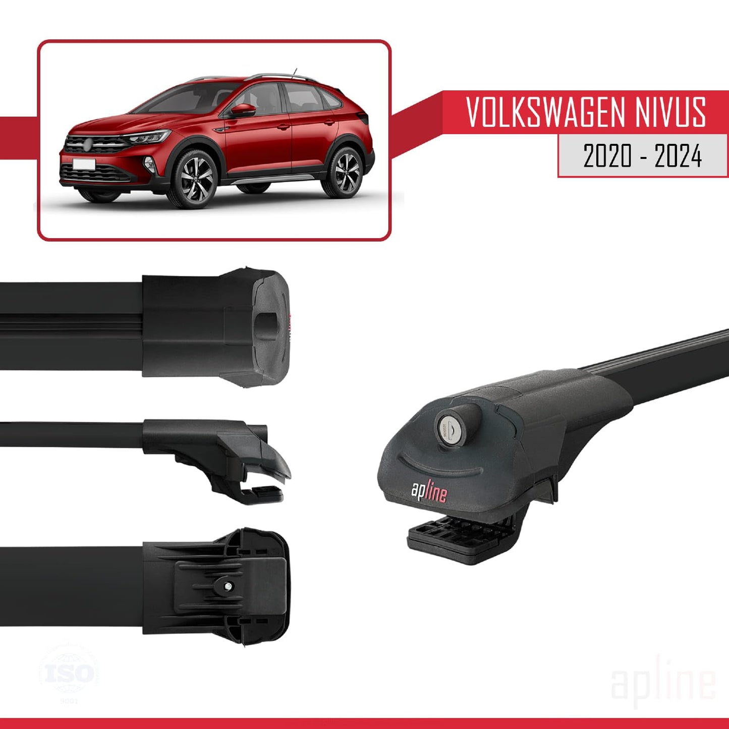 Compatible with VW Nivus 2020-2024 ACE-1 Car Roof Rack Cross Bar Black Aluminium 3 Bars