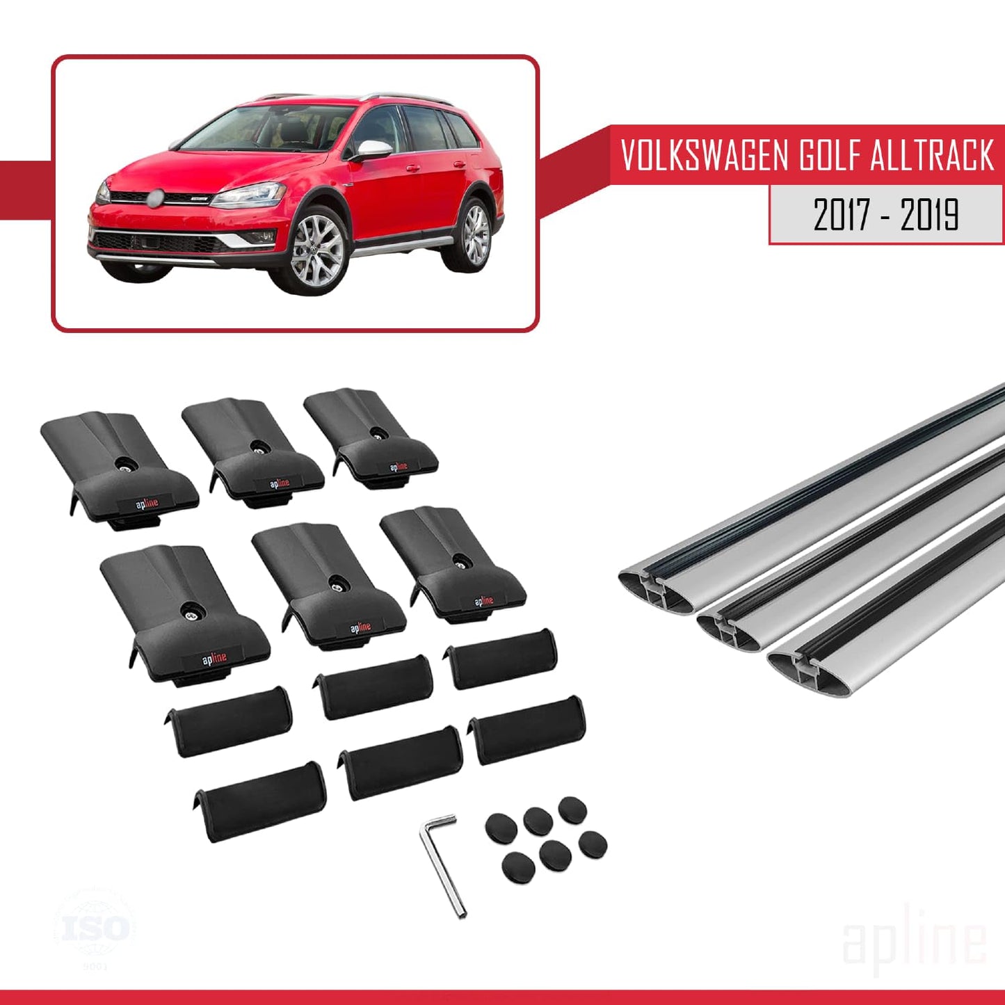Compatible with VW Golf Alltrack Mk7 2017-2019 Fly Model Car Roof Rack Cross Bar Grey Aluminium 3 Bars