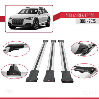 Compatible with Audi A4 (B9) Allroad 2016-2025 Fly Model Car Roof Rack Cross Bar Grey Aluminium 3 Bars