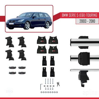 Compatible with BMW 5 Series (E61) Touring 2004-2010 ACE-4 Car Roof Rack Cross Bar Grey Aluminium 2 Bars