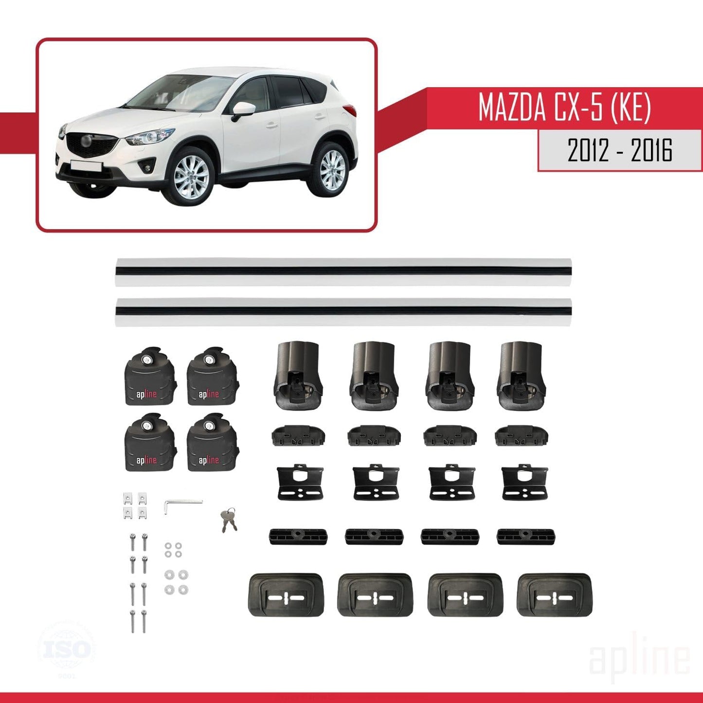 Compatible with Mazda CX-5 (KE) 2012-2016 ACE-3 Car Roof Rack Cross Bar Grey Aluminium 2 Bars
