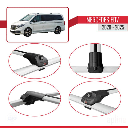 Compatible with Mercedes EQV (W447) 2020-2025 ACE-1 Car Roof Rack Cross Bar Grey Aluminium 4 Bars
