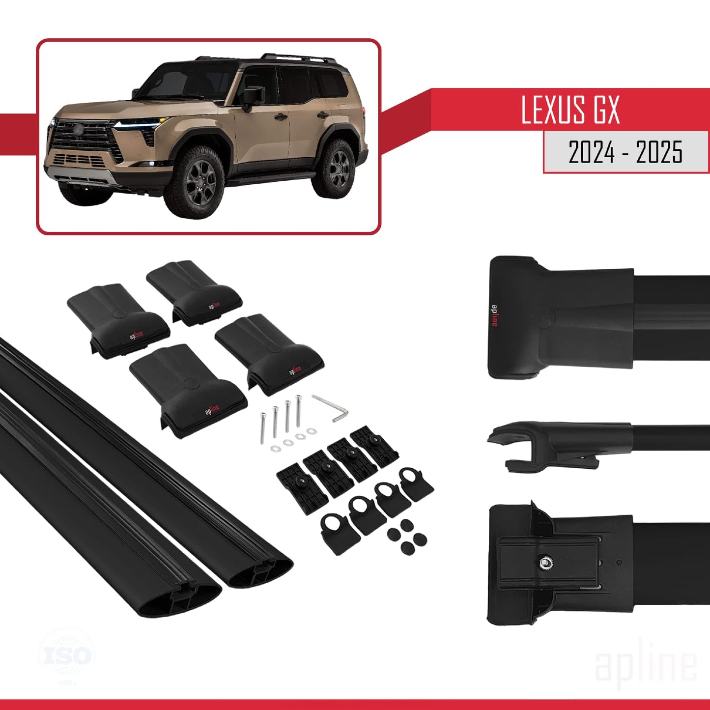 Compatible with Lexus GX 2024-2025 Fly Model Car Roof Rack Cross Bar Black Aluminium 2 Bars