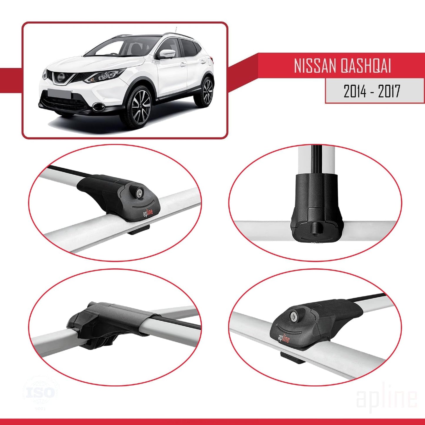 Compatible with Nissan Qashqai 2 (J11) Pre-Facelift 2014-2017 ACE-1 Car Roof Rack Cross Bar Grey Aluminium 3 Bars