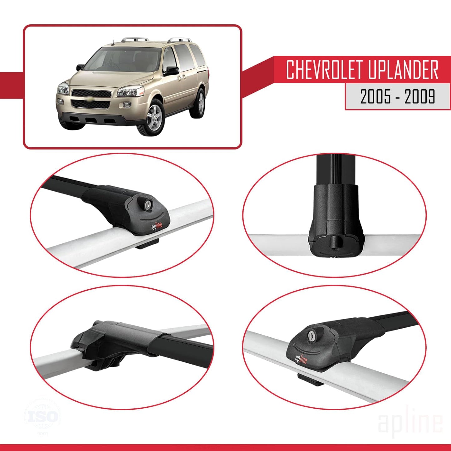 Compatible with Chevrolet Uplander 2005-2009 ACE-1 Car Roof Rack Cross Bar Black Aluminium 3 Bars