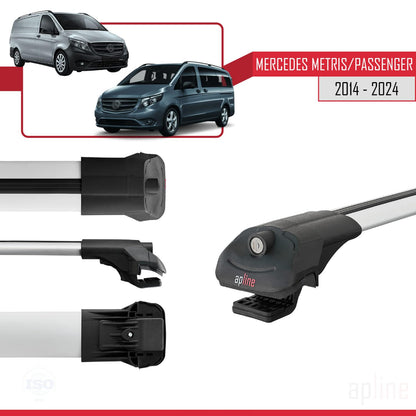 Compatible with Mercedes Metris (W447) 2014-2024 ACE-1 Car Roof Rack Cross Bar Grey Aluminium 4 Bars