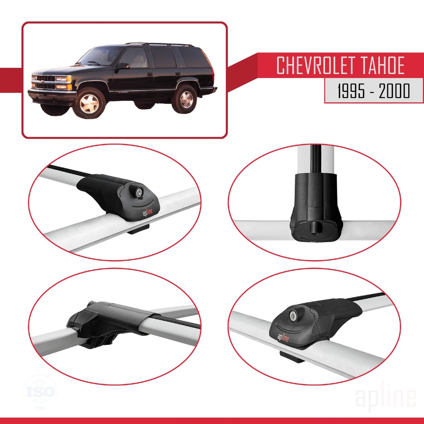 Compatible with Chevrolet Tahoe 1995-2000 ACE-1 Car Roof Rack Cross Bar Grey Aluminium 3 Bars
