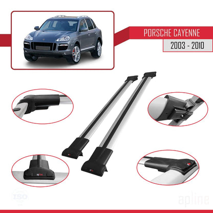 Compatible with Porsche Cayenne (9PA) 2003-2010 Fly Model Car Roof Rack Cross Bar Grey Aluminium 2 Bars
