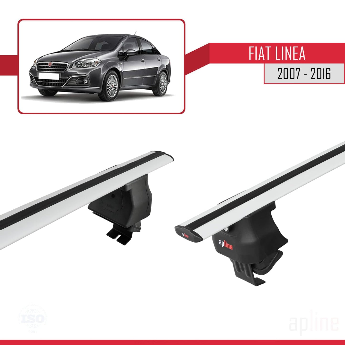 Compatible with Fiat Linea (323) 2007-2016 ACE-4 Car Roof Rack Cross Bar Grey Aluminium 2 Bars