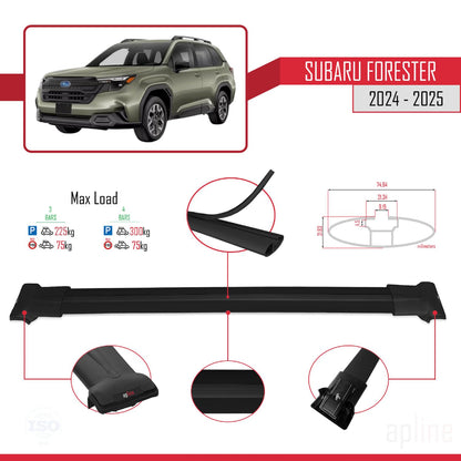 Compatible with Subaru Forester (Raised Roof) 2024-2025 Fly Model Car Roof Rack Cross Bar Black Aluminium 3 Bars