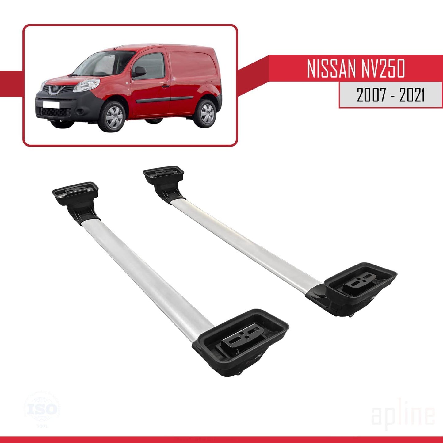 Compatible with Nissan NV250 2007-2021 ACE-3 Car Roof Rack Cross Bar Grey Aluminium 2 Bars