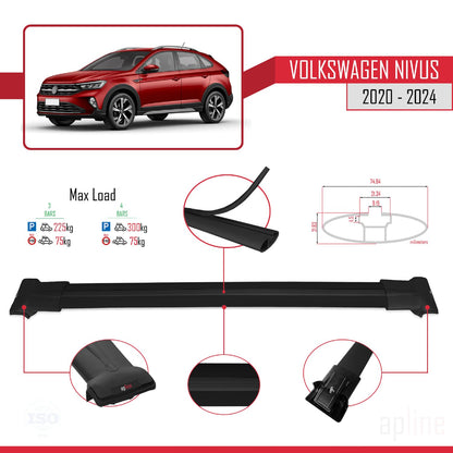 Compatible with VW Nivus 2020-2024 Fly Model Car Roof Rack Cross Bar Black Aluminium 3 Bars