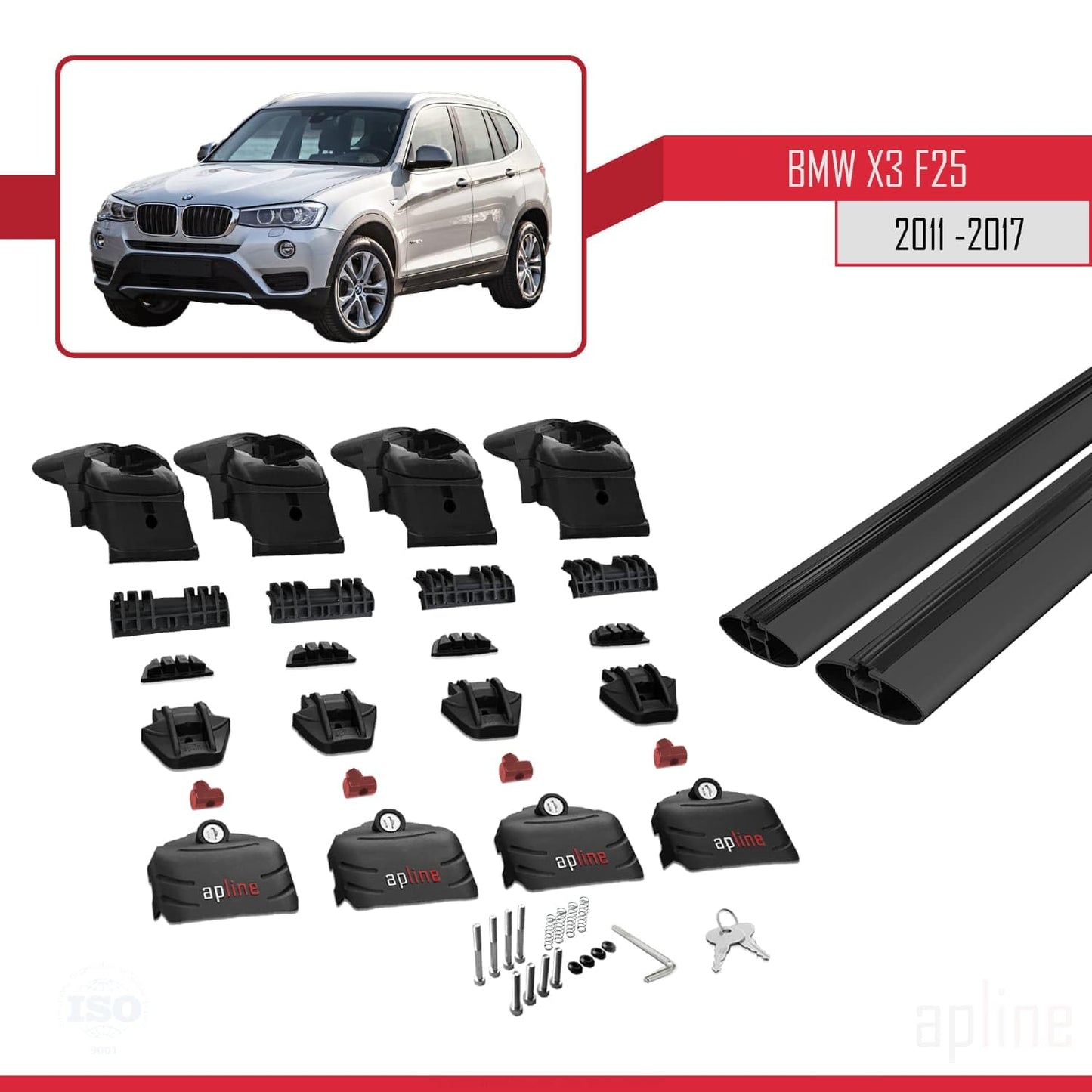 Compatible with BMW X3 (F25) 2011-2017 ACE-2 Car Roof Rack Cross Bar Black Aluminium 2 Bars
