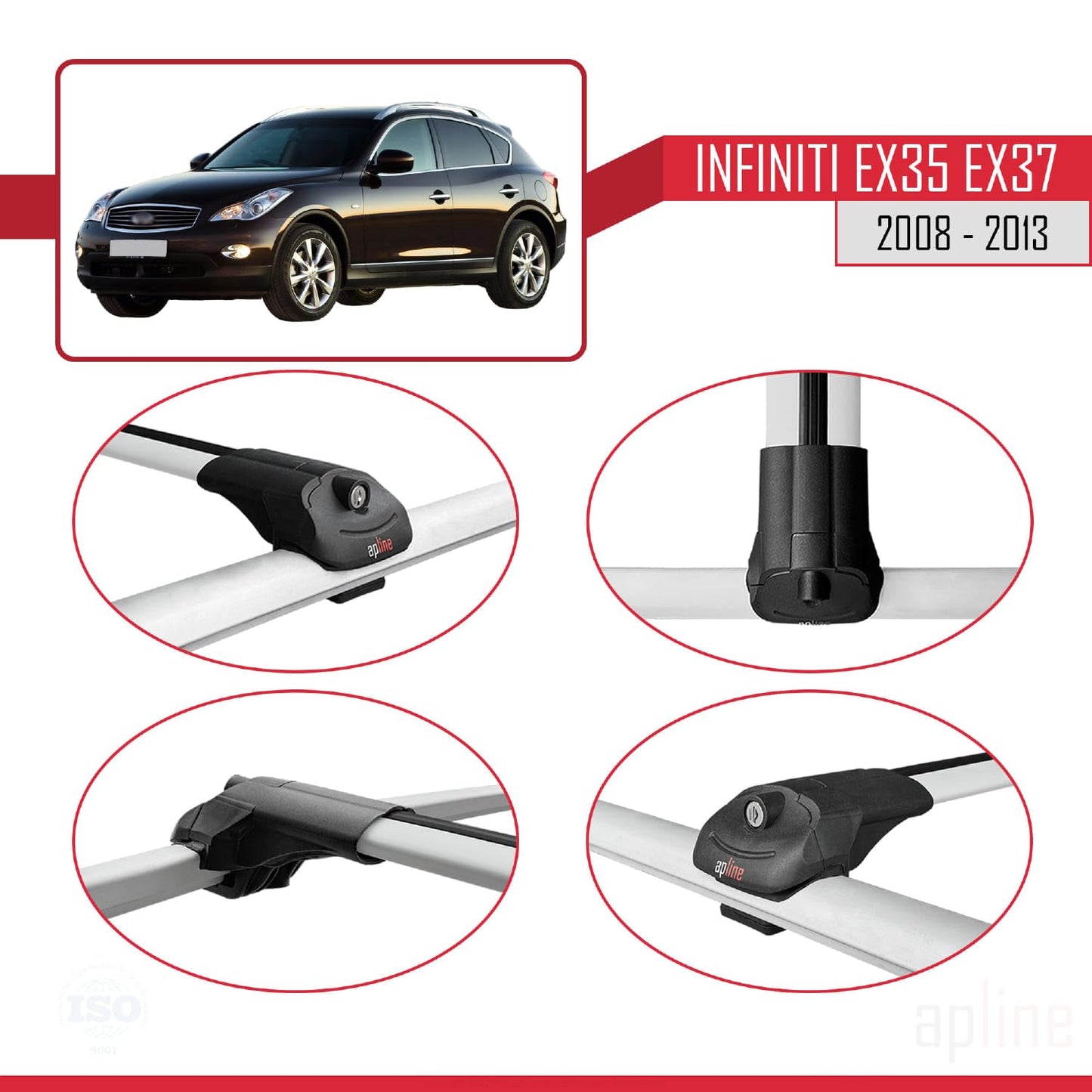 Compatible with Infiniti EX35 EX37 2008-2013 ACE-1 Car Roof Rack Cross Bar Grey Aluminium 3 Bars