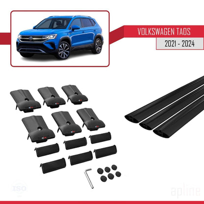 Compatible with Volkswagen Taos 2021-2025 Fly Model Car Roof Rack Cross Bar Black Aluminium 3 Bars