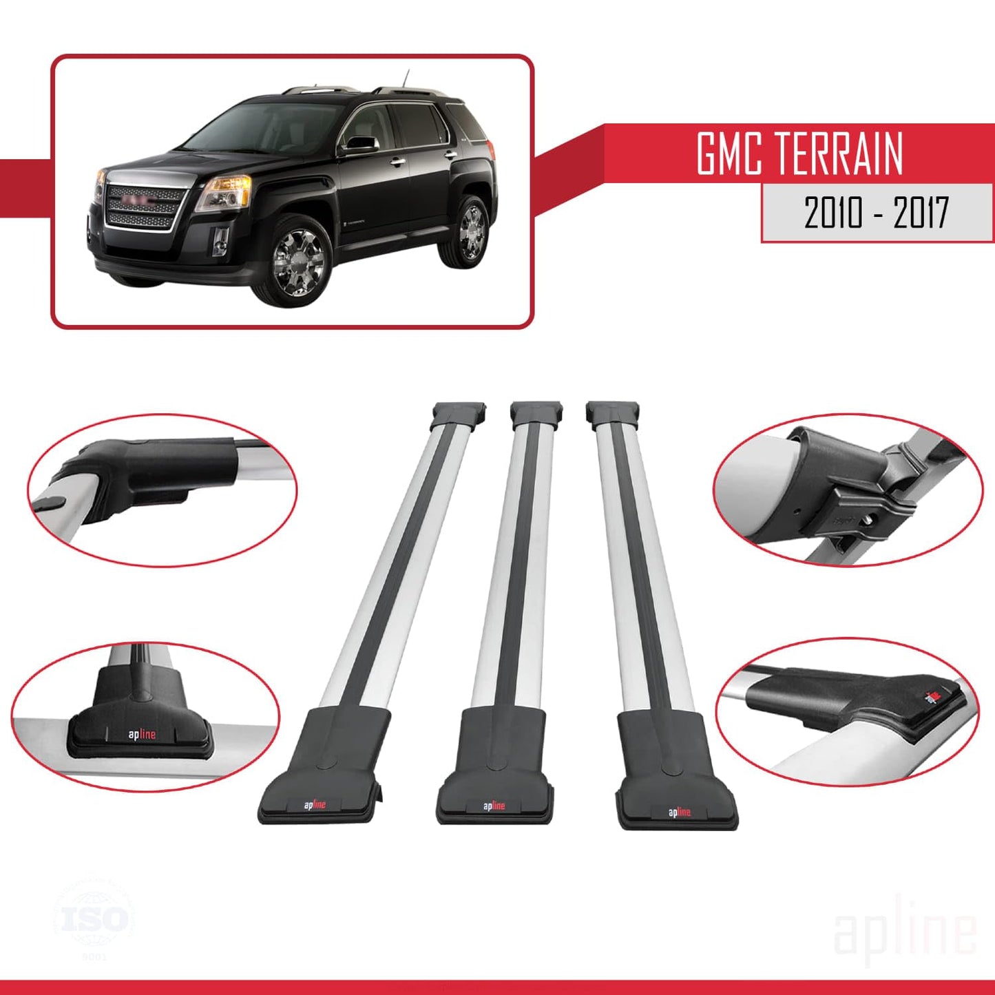 Compatible with GMC Terrain 2010-2017 Fly Model Car Roof Rack Cross Bar Grey Aluminium 3 Bars