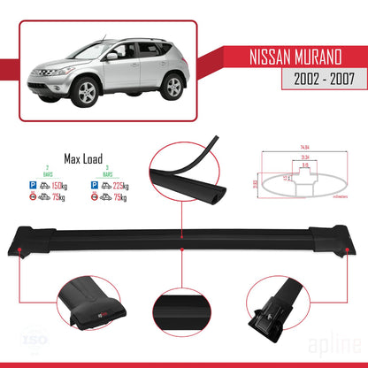 Compatible with Nissan Murano 2002-2007 Fly Model Car Roof Rack Cross Bar Black Aluminium 2 Bars