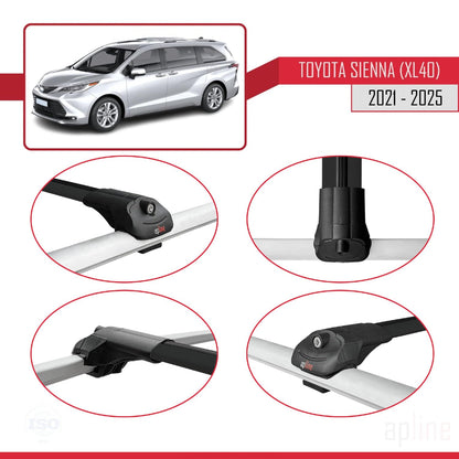 Compatible with Toyota Sienna 4 (XL40) 2021-2025 ACE-1 Car Roof Rack Cross Bar Black Aluminium 2 Bars