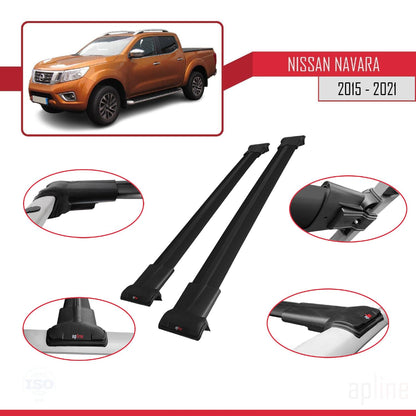 Compatible with Nissan Navara 4 (D23) 2015-2021 Fly Model Car Roof Rack Cross Bar Black Aluminium 2 Bars
