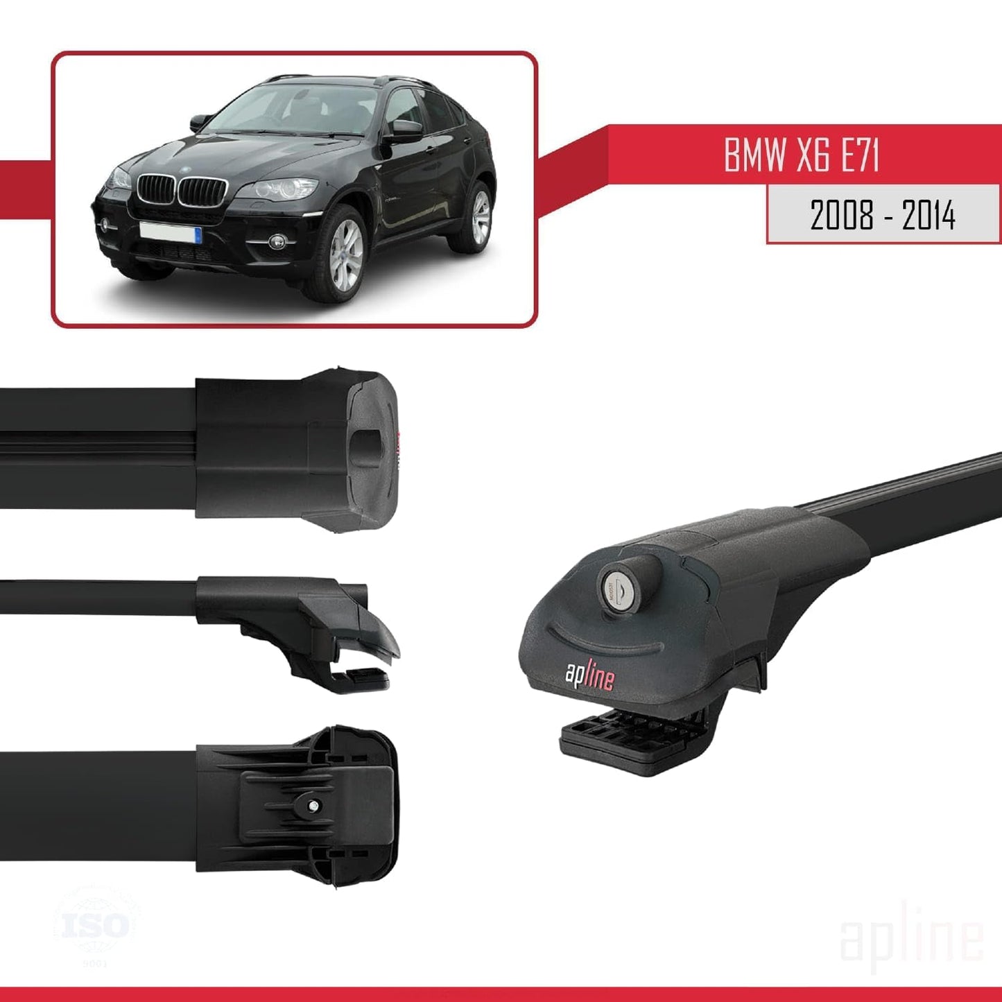 Compatible with BMW X6 (E71) 2008-2014 ACE-1 Car Roof Rack Cross Bar Black Aluminium 2 Bars