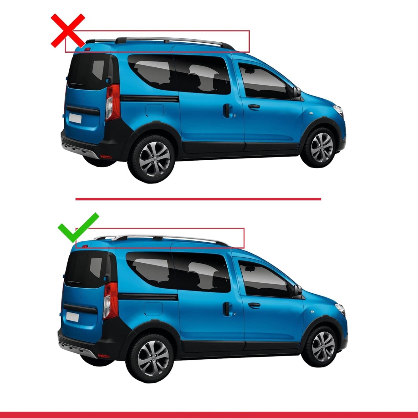 Compatible with Dacia Dokker (K67) 2012-2024 ACE-1 Car Roof Rack Cross Bar Grey Aluminium 3 Bars