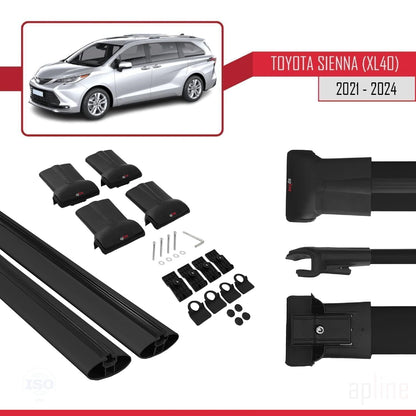Compatible with Toyota Sienna 4 (XL40) 2021-2025 Fly Model Car Roof Rack Cross Bar Black Aluminium 2 Bars
