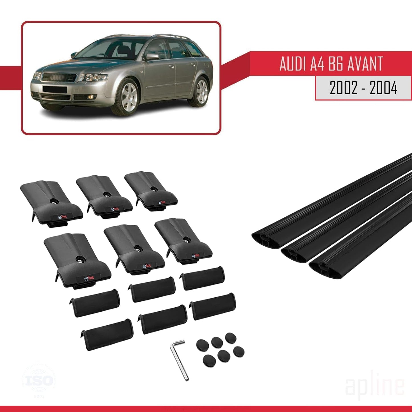 Compatible with Audi A4 (B6) Avant 2002-2004 Fly Model Car Roof Rack Cross Bar Black Aluminium 3 Bars