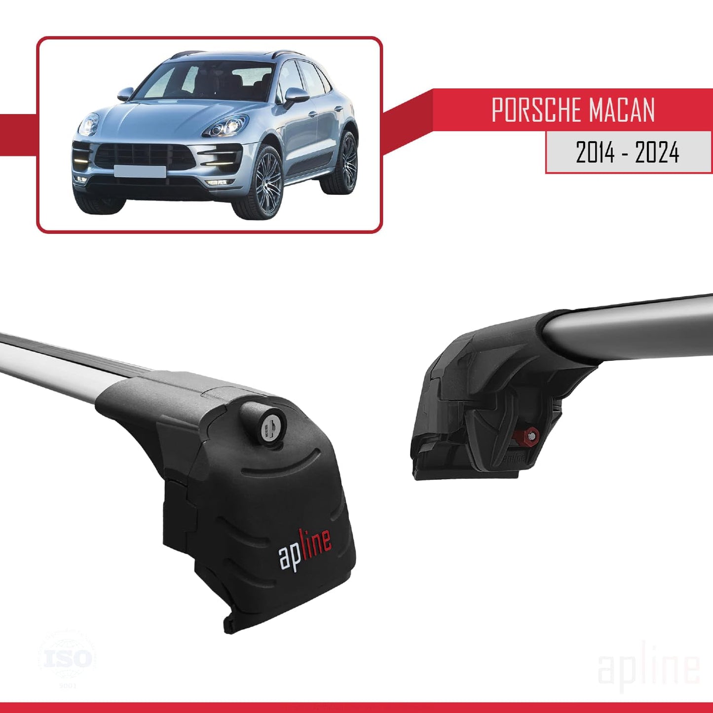 Compatible with Porsche Macan (95B) 2014-2024 ACE-2 Car Roof Rack Cross Bar Grey Aluminium 2 Bars