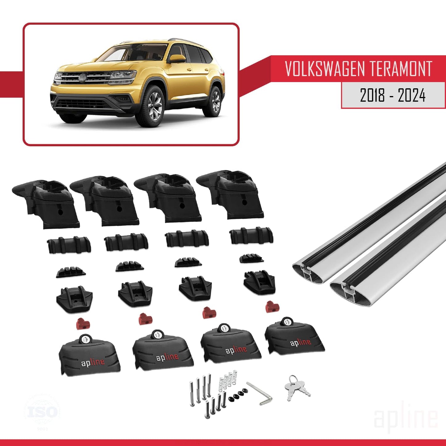 Compatible with Volkswagen Teramont (CA1) 2018-2024 ACE-2 Car Roof Rack Cross Bar Grey Aluminium 2 Bars