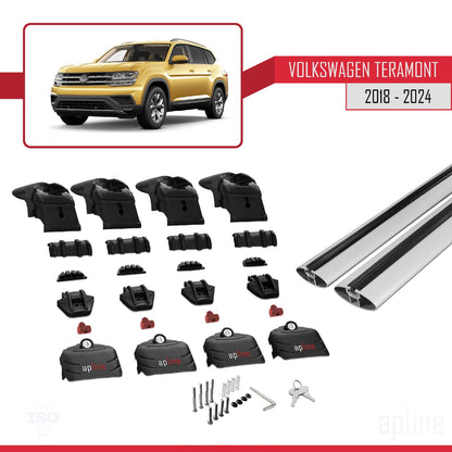 Compatible with Volkswagen Teramont (CA1) 2018-2024 ACE-2 Car Roof Rack Cross Bar Grey Aluminium 2 Bars