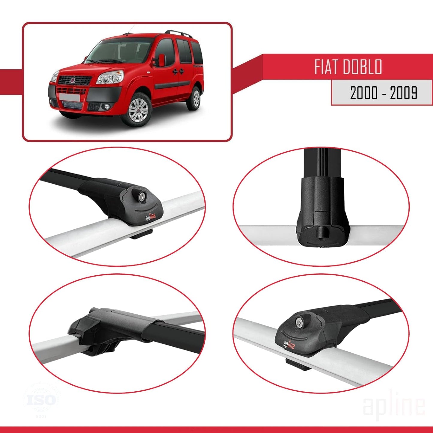 Compatible with Fiat Doblo 2000-2009 ACE-1 Car Roof Rack Cross Bar Black Aluminium 3 Bars