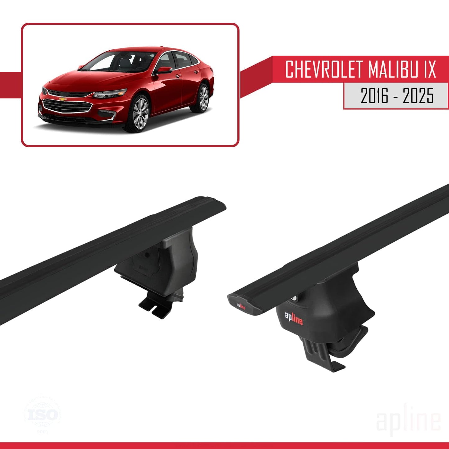 Compatible with Chevrolet Malibu IX 2016-2025 ACE-4 Car Roof Rack Cross Bar Black Aluminium 2 Bars