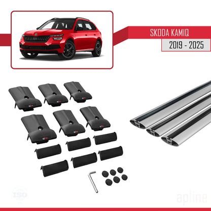 Compatible with Skoda Kamiq 2019-2025 Fly Model Car Roof Rack Cross Bar Grey Aluminium 3 Bars