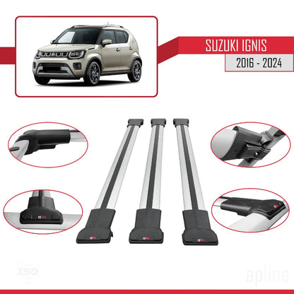 Compatible with Suzuki Ignis 2016-2024 Fly Model Car Roof Rack Cross Bar Grey Aluminium 3 Bars