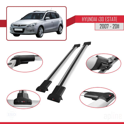 Compatible with Hyundai i30 (FD) SW 2007-2011 Fly Model Car Roof Rack Cross Bar Grey Aluminium 2 Bars