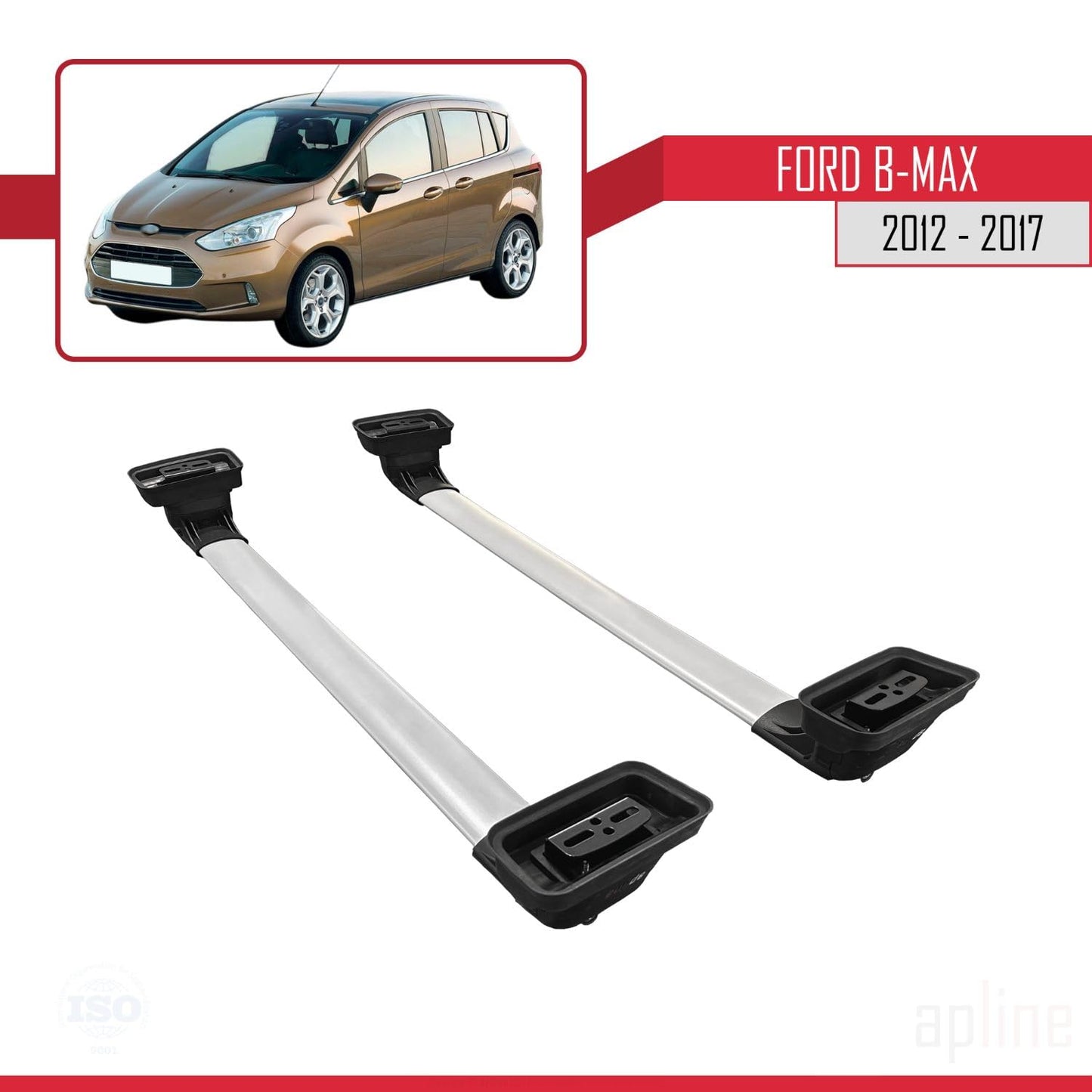 Compatible with Ford B-Max (B232) 2012-2017 ACE-3 Car Roof Rack Cross Bar Grey Aluminium 2 Bars