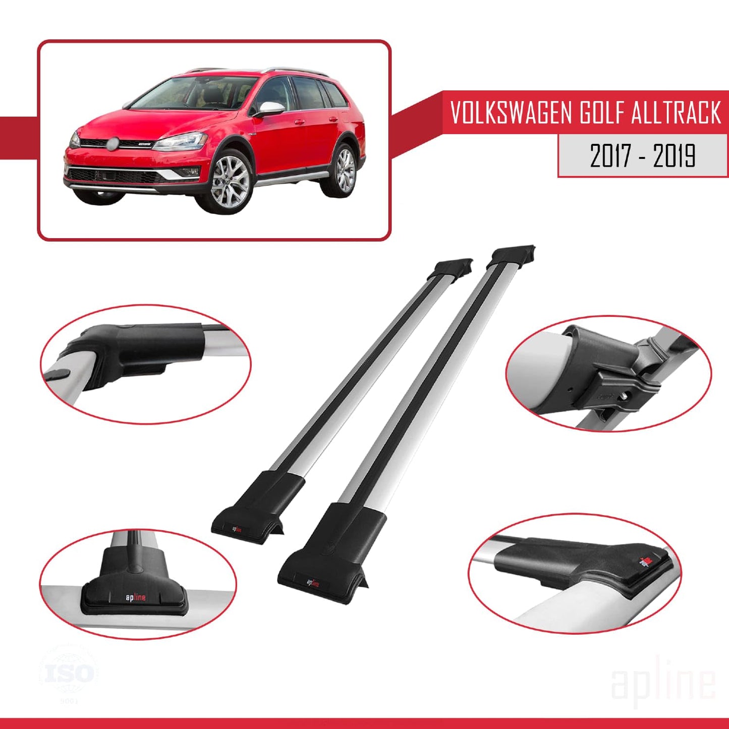 Compatible with VW Golf Alltrack Mk7 2017-2019 Fly Model Car Roof Rack Cross Bar Grey Aluminium 2 Bars