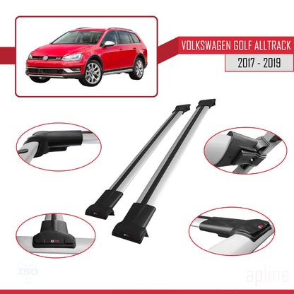 Compatible with VW Golf Alltrack Mk7 2017-2019 Fly Model Car Roof Rack Cross Bar Grey Aluminium 2 Bars