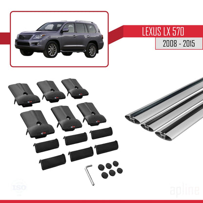 Compatible with Lexus LX 570 2008-2015 Fly Model Car Roof Rack Cross Bar Grey Aluminium 3 Bars