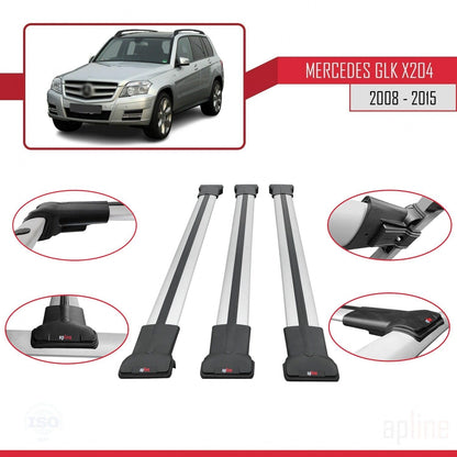 Compatible with Mercedes GLK Class (X204) 2008-2015 Fly Model Car Roof Rack Cross Bar Grey Aluminium 3 Bars