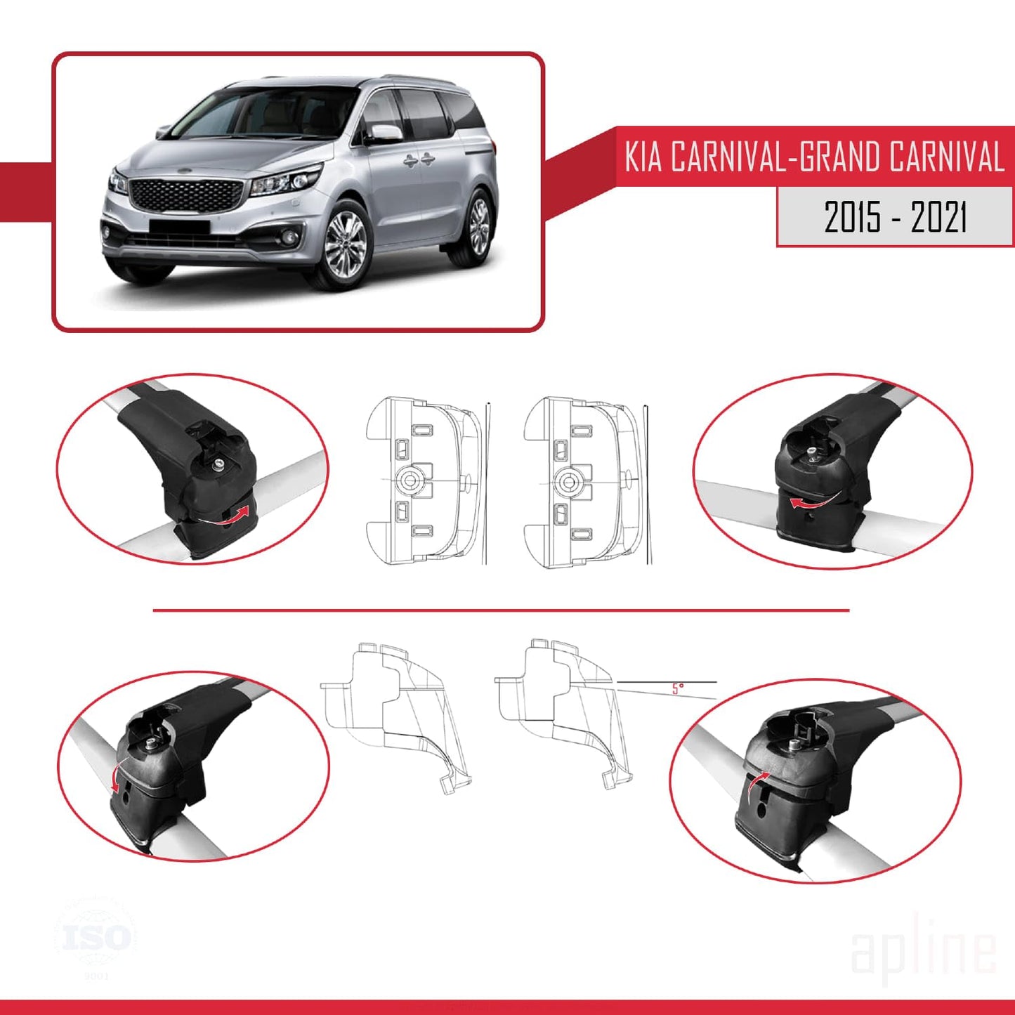Compatible with Kia Carnival 3 (YP) 2015-2021 ACE-2 Car Roof Rack Cross Bar Grey Aluminium 2 Bars