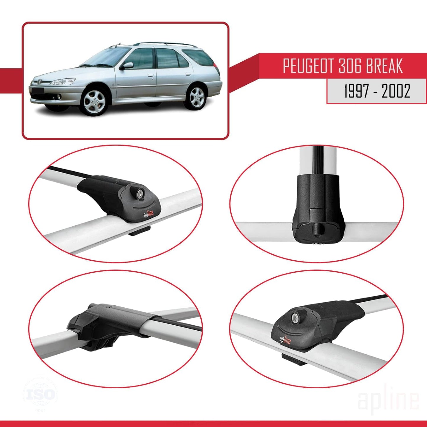 Compatible with Peugeot 306 SW 1997-2002 ACE-1 Car Roof Rack Cross Bar Grey Aluminium 2 Bars