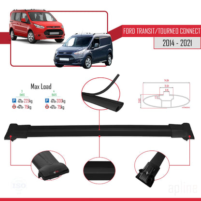 Compatible with Ford Transit/Tourneo Connect 2 2014-2021 Fly Model Car Roof Rack Cross Bar Black Aluminium 3 Bars