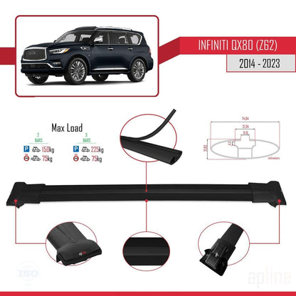Compatible with Infiniti QX80 (Z62) 2014-2023 Fly Model Car Roof Rack Cross Bar Black Aluminium 2 Bars