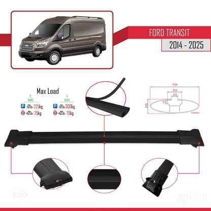 Compatible with Ford Transit 2014-2025 Fly Model Car Roof Rack Cross Bar Black Aluminium 4 Bars