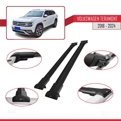 Compatible with Volkswagen Teramont (CA1) 2018-2024 Fly Model Car Roof Rack Cross Bar Black Aluminium 2 Bars
