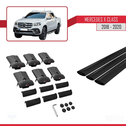 Compatible with Mercedes X Class (470) 2018-2020 Fly Model Car Roof Rack Cross Bar Black Aluminium 3 Bars