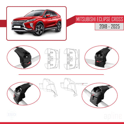Compatible with Mitsubishi Eclipse Cross (GK) 2018-2025 ACE-2 Car Roof Rack Cross Bar Grey Aluminium 2 Bars