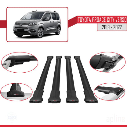 Compatible with Toyota Proace City Verso 2019-2022 Fly Model Car Roof Rack Cross Bar Black Aluminium 4 Bars